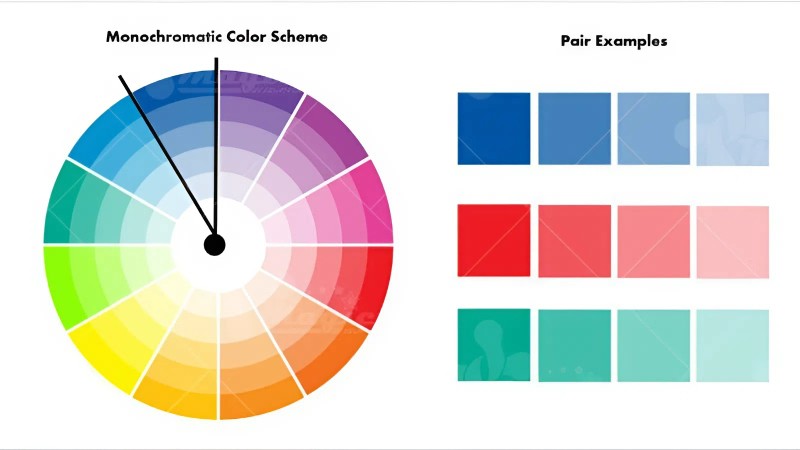 Nguyên tắc phối màu đơn sắc (Chromatic): Nguyên tắc phối màu đơn sắc sử dụng chỉ một màu duy nhất với nhiều sắc độ đậm nhạt khác nhau, mang lại cảm giác tối giản, dễ chịu giúp người dùng tập trung vào nội dung chính.