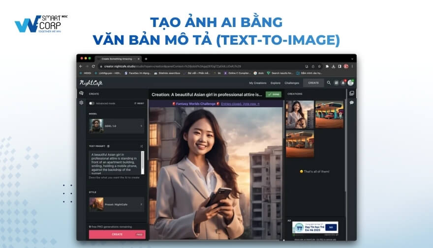Cách Tạo Ảnh Ai Đẹp Và Độc Đáo: Hướng Dẫn Chi Tiết Từ A Đến Z 4 Tạo ảnh AI bằng văn bản mô tả - hay còn gọi là Text-to-Image - đang ngày càng phổ biến nhờ sự tiện lợi và khả năng sáng tạo không giới hạn. Chỉ với vài dòng mô tả chi tiết, bạn có thể yêu cầu AI dựng nên hầu như bất kỳ hình ảnh nào, từ tranh vẽ nghệ thuật, minh họa sản phẩm cho đến poster quảng cáo sống động.