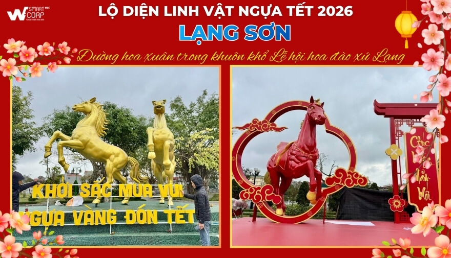 Linh vật Ngựa vàng – đỏ ở Lạng Sơn hút khách check-in dịp giáp Tết