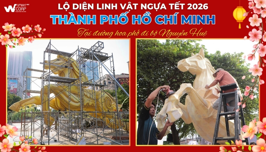 Giữa trung tâm TP.HCM, ngựa vàng trên đường hoa Nguyễn Huệ khiến ai đi ngang cũng phải dừng lại