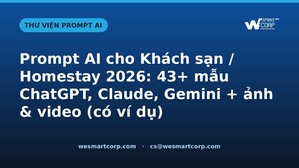 Prompt AI cho Khách sạn / Homestay — ChatGPT, Claude, Gemini, ảnh & video | WeSmartCorp