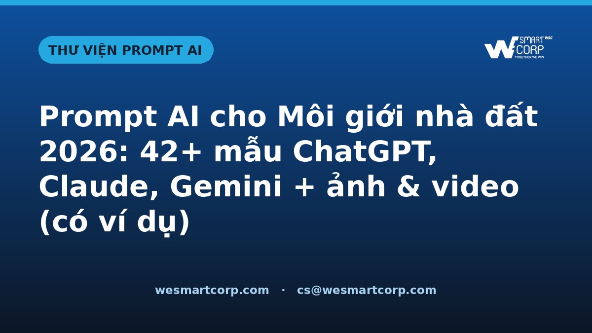 Prompt Ai Cho Môi Giới Nhà Đất 2026: 42+ Mẫu Chatgpt, Claude, Gemini + Ảnh &Amp; Video (Có Ví Dụ) 1 Prompt AI cho Môi giới nhà đất — ChatGPT, Claude, Gemini, ảnh & video | WeSmartCorp