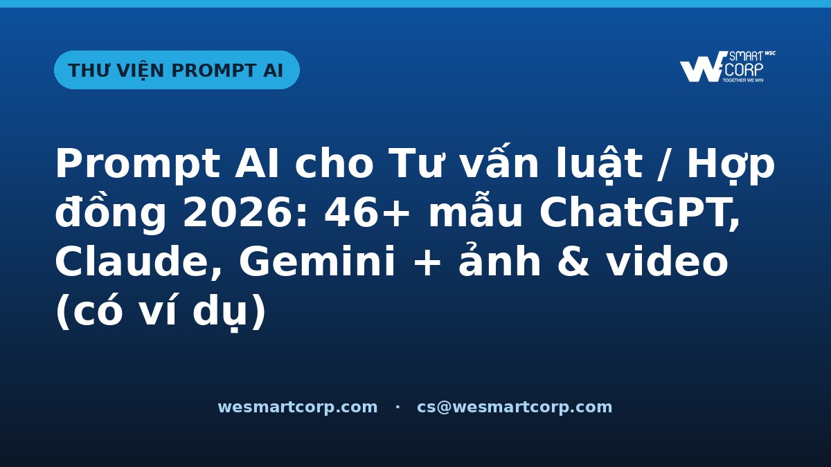 Prompt Ai Cho Tư Vấn Luật / Hợp Đồng 2026: 46+ Mẫu Chatgpt, Claude, Gemini + Ảnh &Amp; Video (Có Ví Dụ) 1 Prompt AI cho Tư vấn luật / Hợp đồng — ChatGPT, Claude, Gemini, ảnh & video | WeSmartCorp